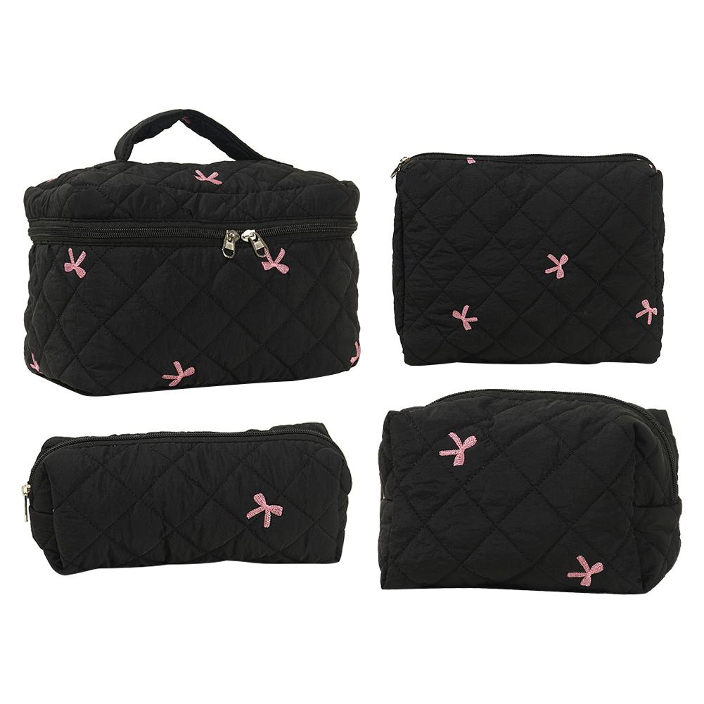 4 Pcs Travel Cosmetic Bag Embroidered Bow Women Toiletry Bag Quilted Cosmetic Pouch Cute Kawaii for Travel Shopping