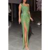 Fashion Sequined One Shoulder Split Bodycon Dress, Women's Sleeveless Evening Party Dress for Women