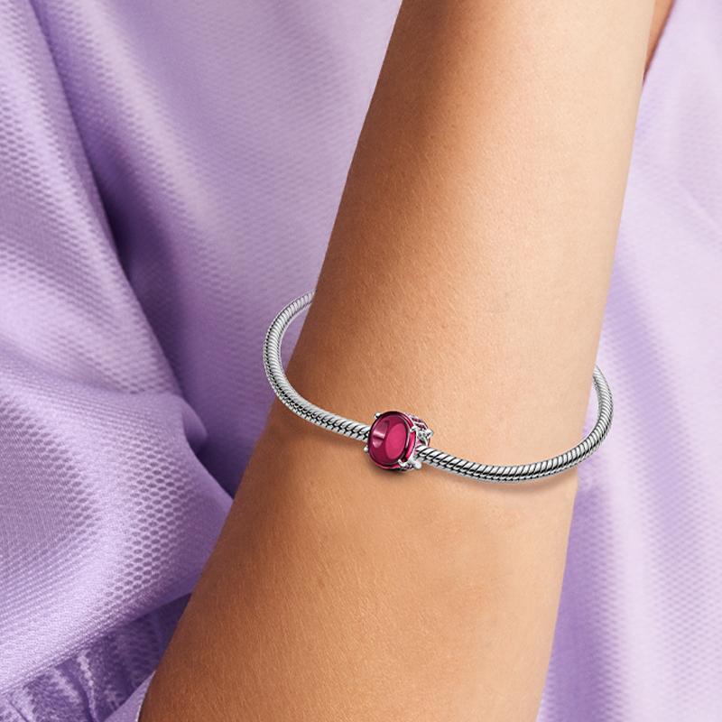Pandora 925 silver red oval cabochon gemstone charm for women 799309C01