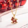 Elegant Red Diamond Glitter Wooden Horse Necklace - Luxurious, Exquisite Clavicle Chain for Women's High-End Style