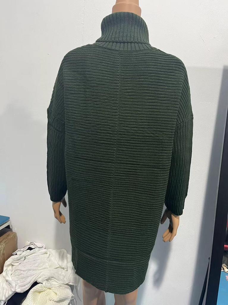 Women's Irregular Hem High Neck Pullover Long Sleeve Knit Sweater