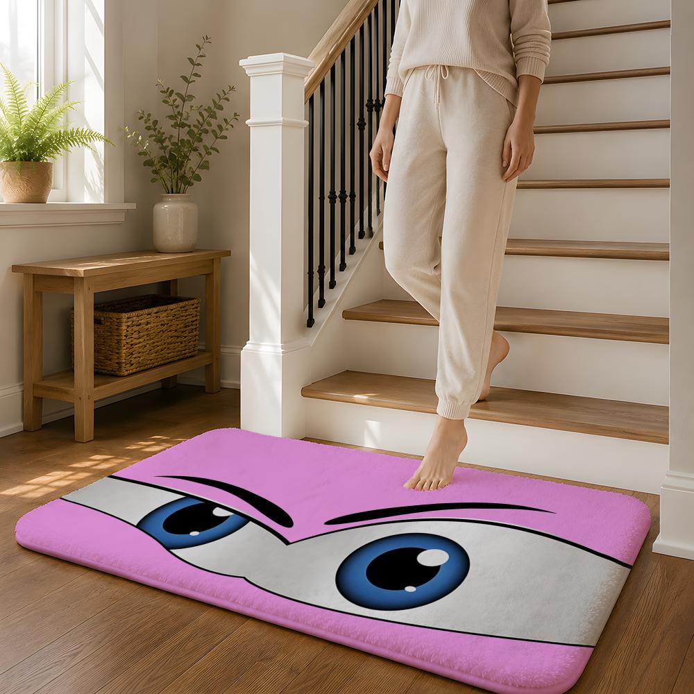 New Cartoon Big Eyes Floor Mat Flannel Rug Non Slip Absorbent Soft Washable For Entryway Hallway Bathroom Kitchen Decor