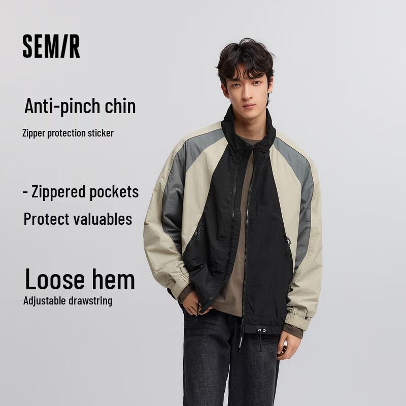 Semir Men's 2025 Spring American Retro Color-Block Loose Fit Jacket