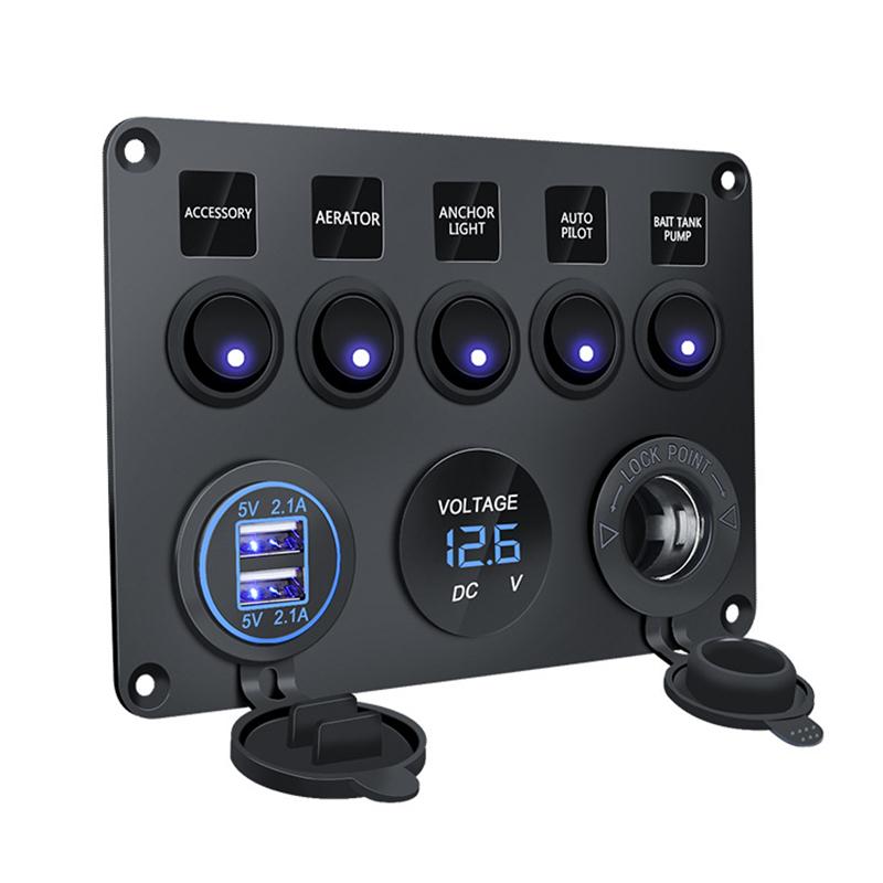 12v 24v 5 Gang Marine Boat Switch Panel Led Waterproof Circuit With Voltmeter Dual Usb For Boat Yacht Replacement Parts