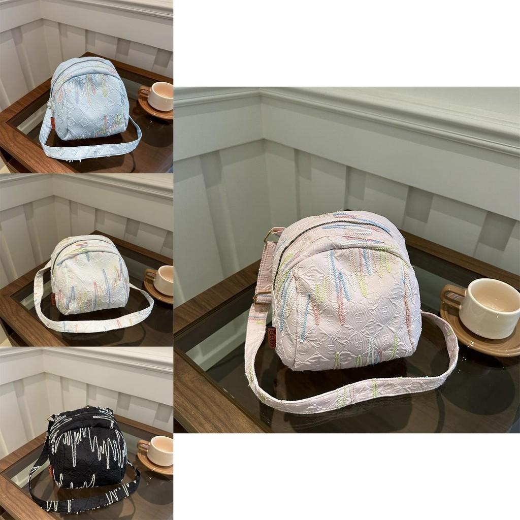 Large Capacity Trendy Canvas Shoulder Bag For Stylish Girls With Round Shape Design In Black White Blue And Pink