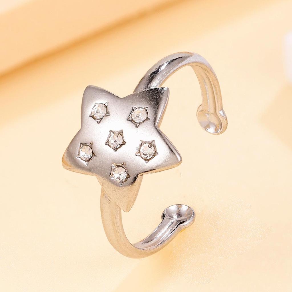 Versatile Rhinestone Star Stainless Steel Adjustable Ring for Women