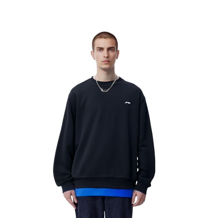 Li Ning Sweatshirts Men's Black Crew Neck Moderate Regular AWDTC73-1