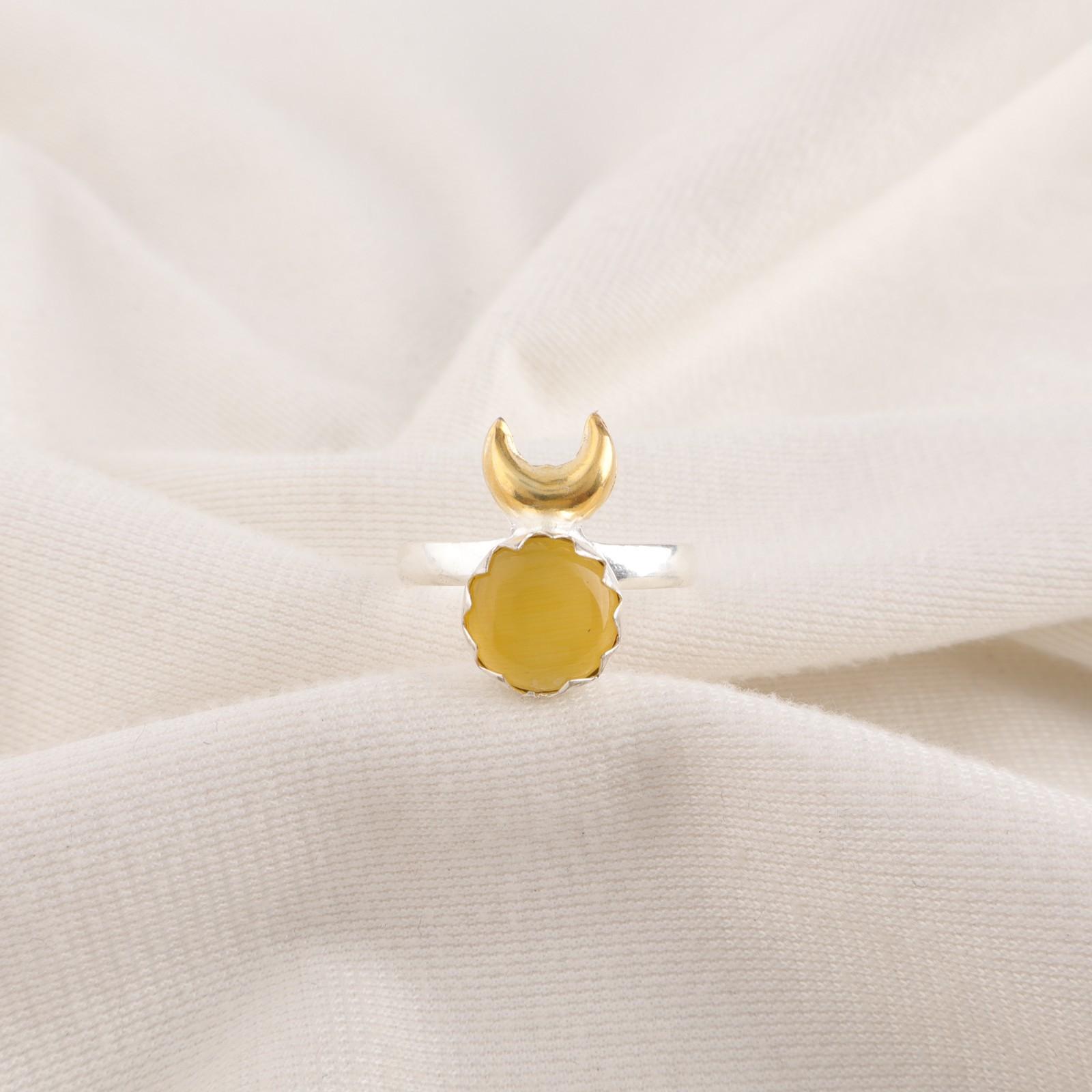 

Желтый Кошачий Глаз Камень Стерлинговое Серебро Авторское Заявление Подарок Жене Кольцо Ювелирные Изделия RR-58-47 15