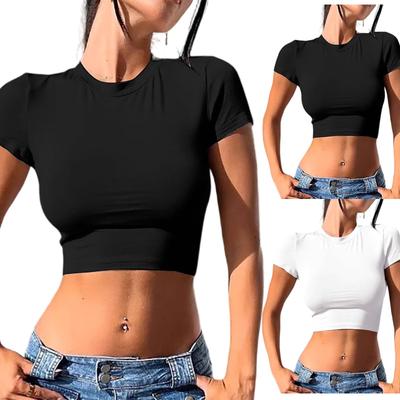 Women's Cropped Tops Cute Round Neck -shirt Slim Fit Fashionable Short Sleeve T-shirt Suitable For Teenage Girls