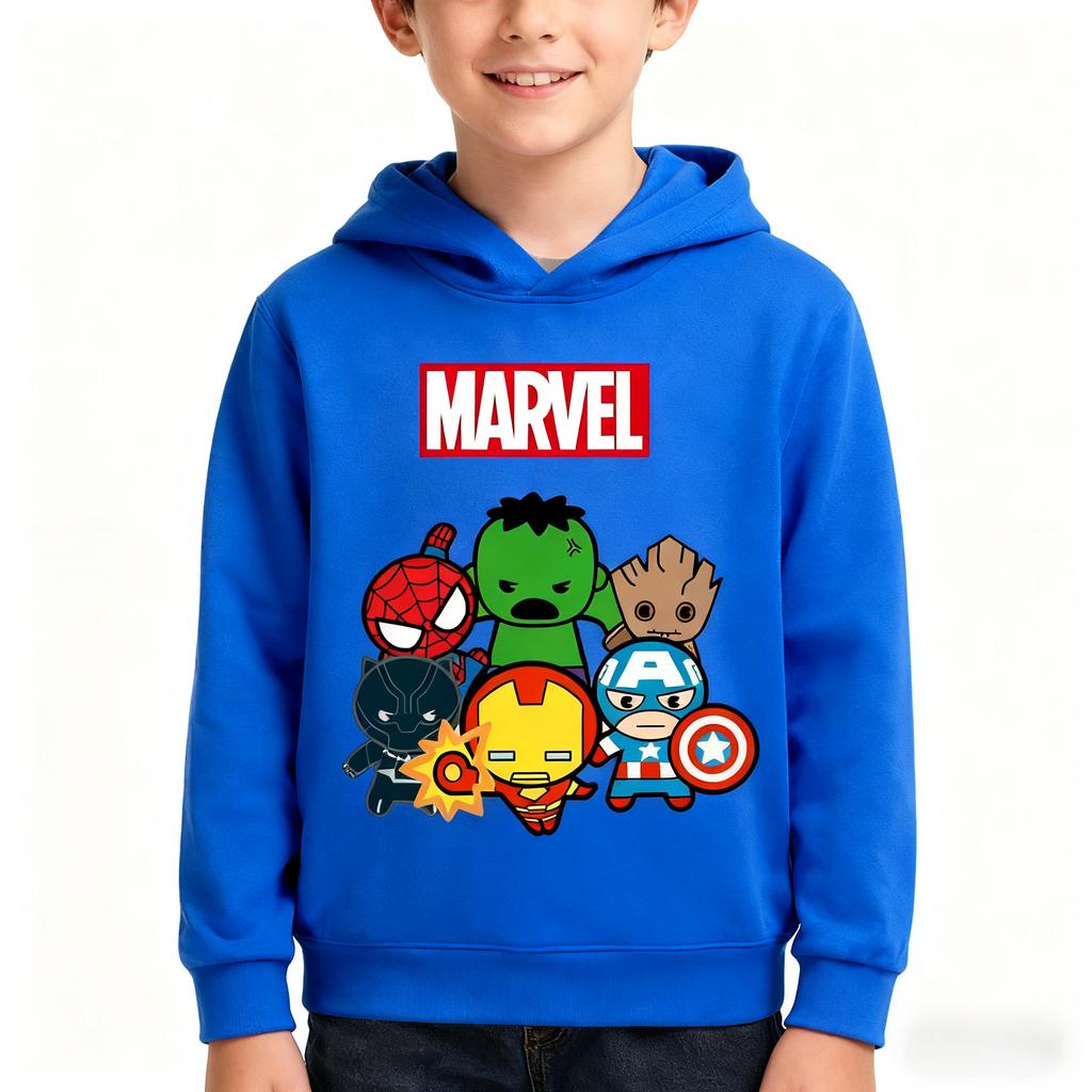 Autumn Winter Marvel Superheroes Chibi Printed Hoodies Fashionable Casual Warm Sports Long Sleeved Children's Boy Hooded Sweatshirts