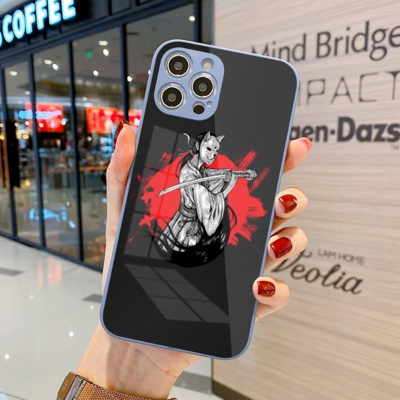 Samurai Gril Women Phone Case For IPhone 14 13 12 11 Pro Max X XR XS 8 7 Plus Liquid Glass Color Phone Cover