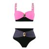 2025 Gold-Plated Color Block High Waist Bikini for Women