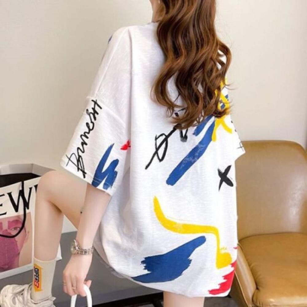 Navava Women PrinTing Loose FiT Round Neck ShorT Sleeve T shirT nT2548