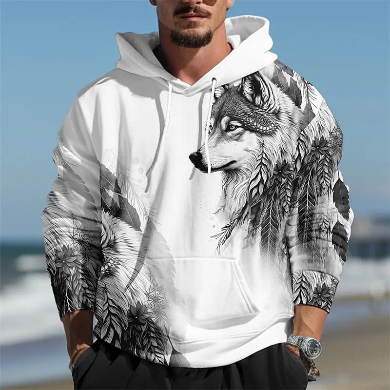 2024 New Men's Hoodie Factory Direct Sales Heat Transfer Printing Animal Print Loose Hooded Hoodie Men's Hoodie