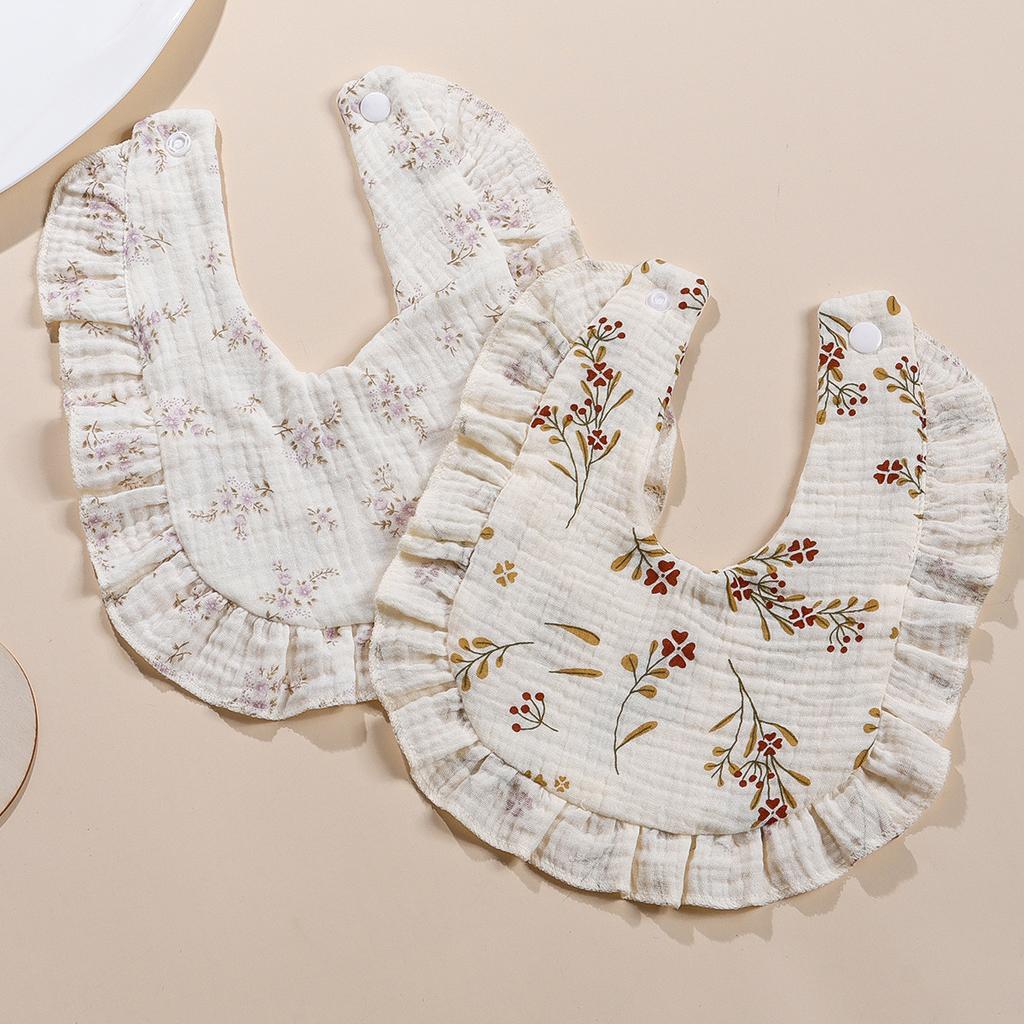 Cute Ruffle Edge Baby Bibs Kids Feeding Anti Dirty Bibs Infant Burp Cloths Newborn Fashion Pure Cotton Feeding Set Accessories