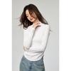 Women Combed Cotton Half Turtleneck Long Sleeve Waist Fitted Pleated Bottoming T Shirt