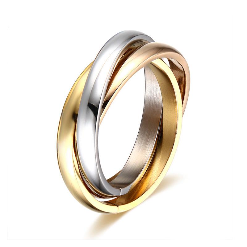 Charm Women Rings Triple Interlocked Rolling Ring Stainless Steel Gold Color Christmas Jewelry