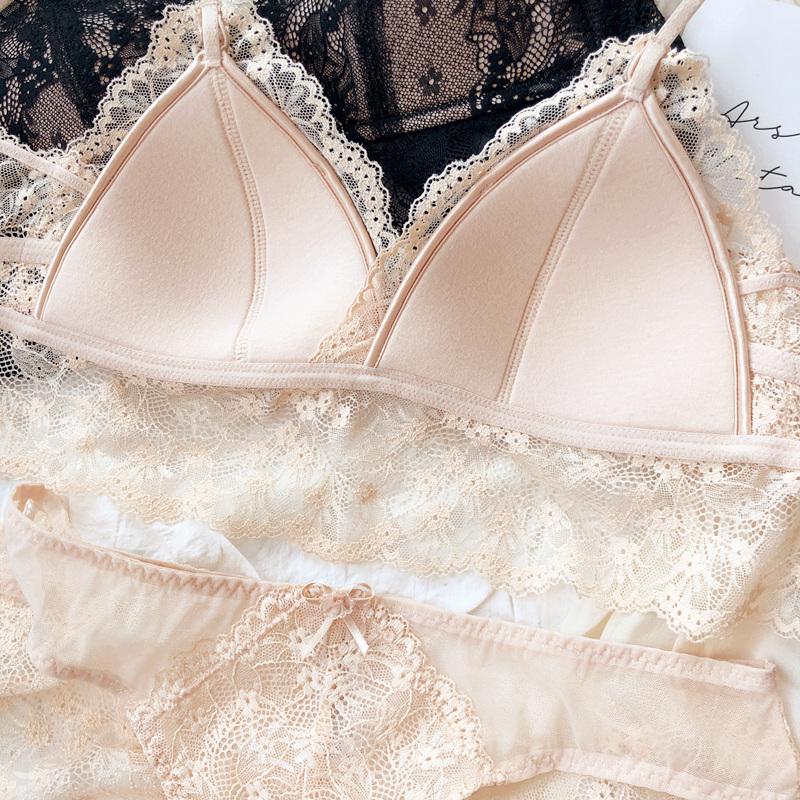 French Lace Triangular Cup Push Up Bra Set Women Sexy Lingerie Summer Comfort Fine Shoulder Strap Bras Backless Underwear Sets