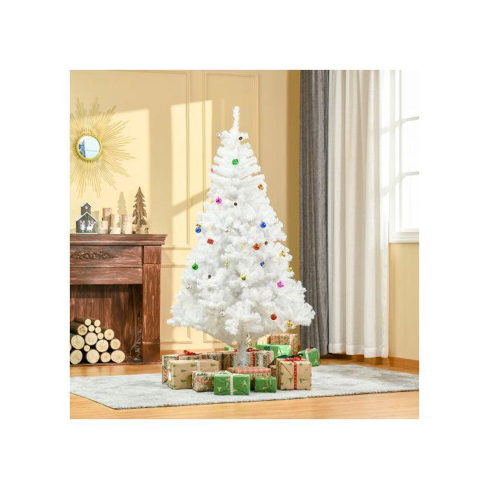 HOMCOM Sapin de Noël artificiel 180 cm avec support et décorations en blanc, idéal pour une décoration festive de Noël