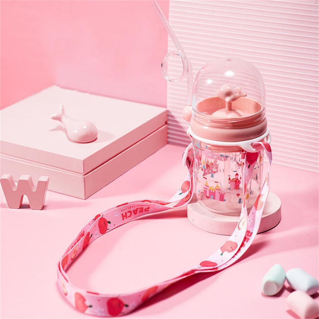 Velrybí láhev na stříkání vody Hrneček pro kojence Plastový dětský hrnek na vodu se slámkou(Modrošedý řemínek )