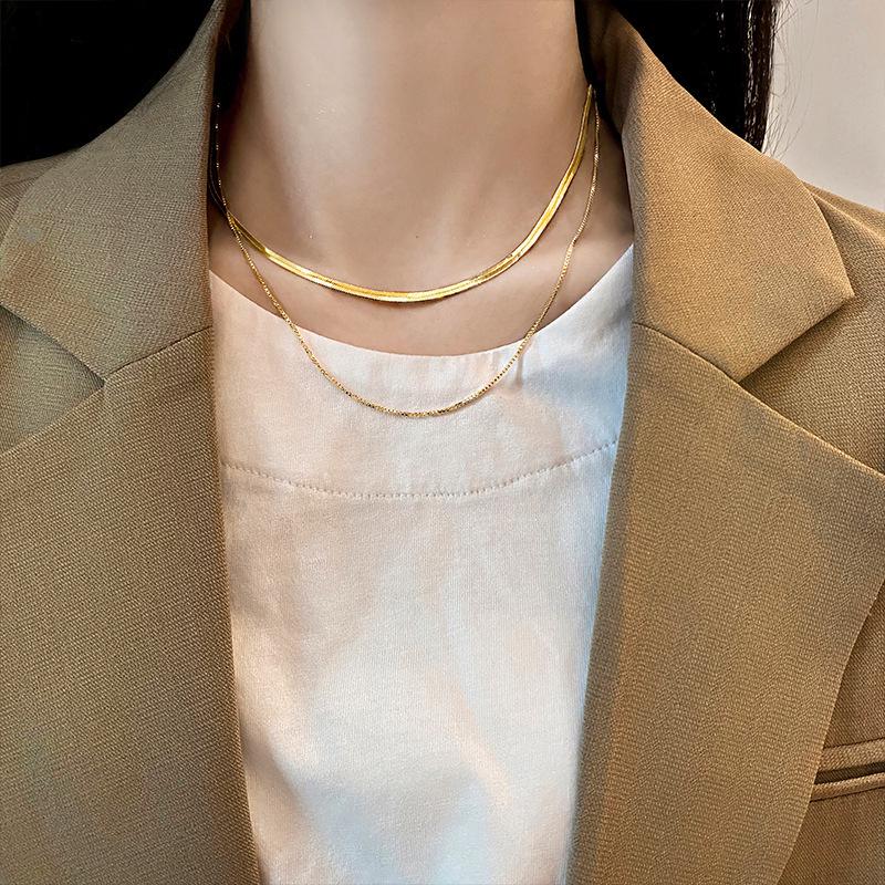 Minimalist Double Layered Snake Bone Necklace - Trendy European & American Style for Women