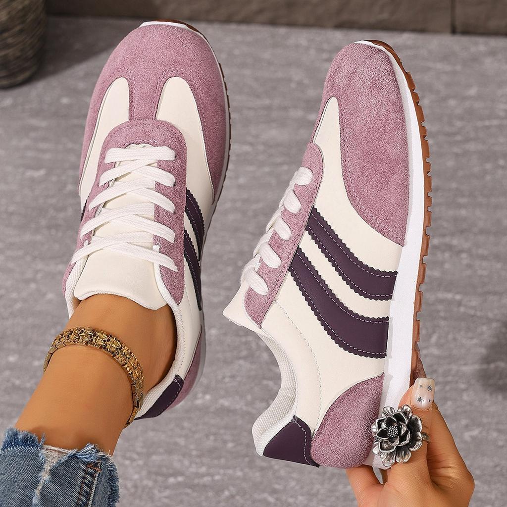 Women's Large Size Leather Color-Block Breathable Casual Shoes Flat Light Sports Single Shoes Running Shoes