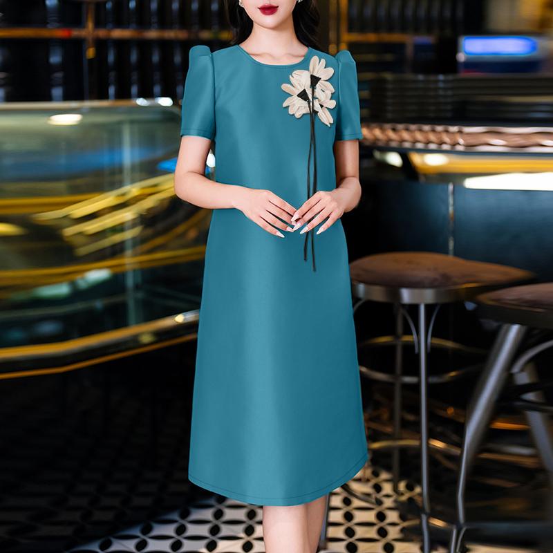 

ZANZEA Женское повседневное летнее платье с коротким рукавом и цветочной лоскутной отделкой S синий