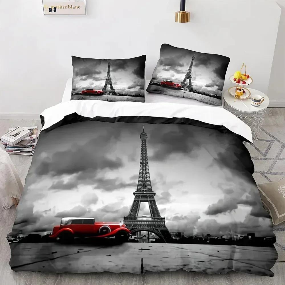 Top Eiffel Tower Bedding Set Boys Girls Twin Queen Size Duvet Cover Pillowcase Bed Kids Adult Fashion Home Textileextile