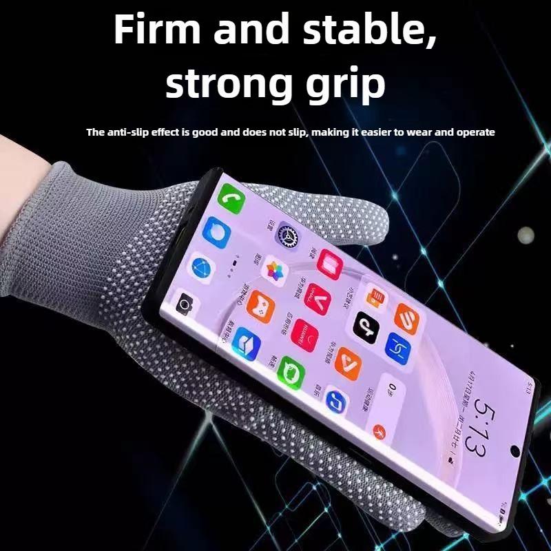 Thin Nylon Work Gloves Anti-slip Dot Coating Touchscreen Lightweight Durable Gloves for Cycling Fishing Camping and Driving