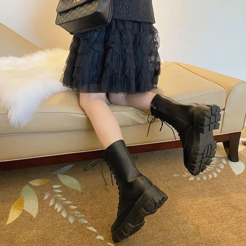 Fashion Women's Half High Boots Autumn Ladies Mid Calf Shoes Trend 2025 Platform on Promotion New In Hot Comfortable and Elegant Boot Pu