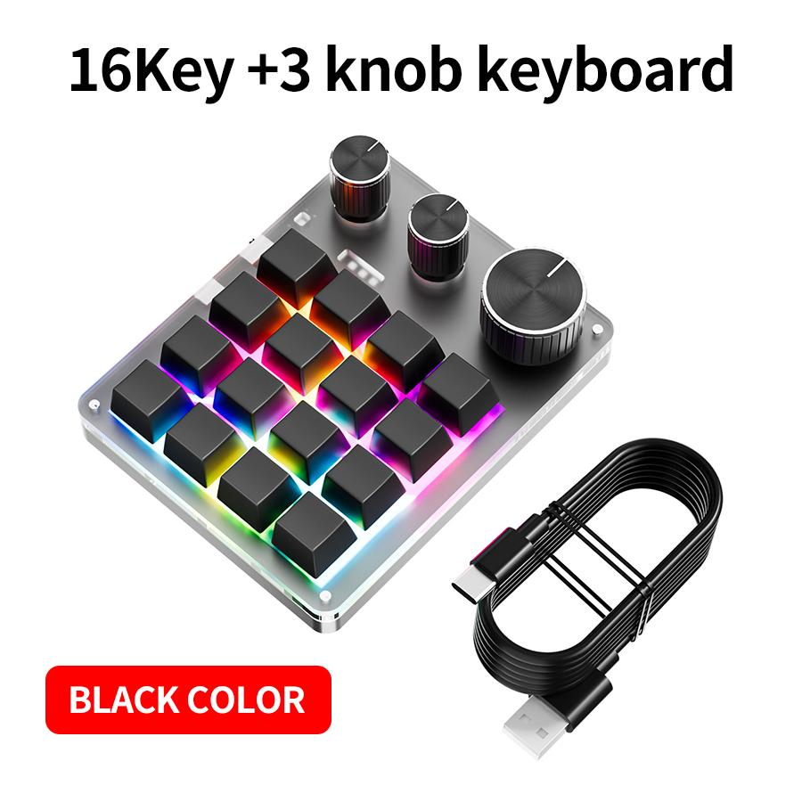 

Bluetooth макропад макро механическая клавиатура 16 клавиш 3 ручки RGB мини игровая настраиваемая программируемая с возможностью горячей замены клавиатура для Photoshop Wired Balck