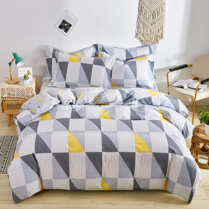 Abstract Geometric Bedding Set Queen Size Geometry Rectangle Square Cotton Duvet Cover Pink Purple Comforter Cover for Boys Girl