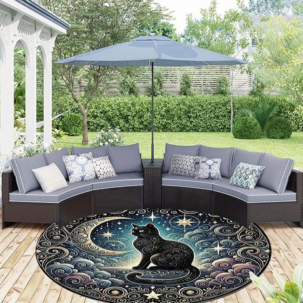 1 Piece Mystical Moon Black Cat Tent Footprint Outdoor Round Carpet Floor Mat Doorway Decorative Carpet Outdoor Patio Camping Carpet Living Room
