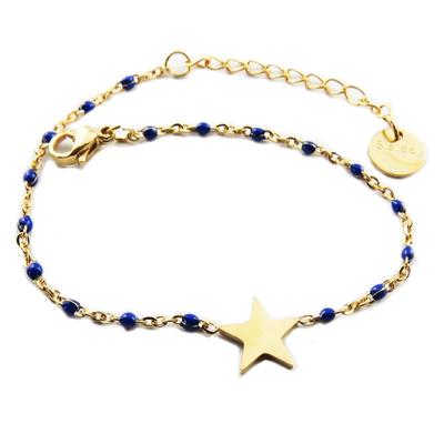 [R0254] - Steel Designer Bracelet 'Une Etoile Est Née' Golden Blue - 10x10 Mm