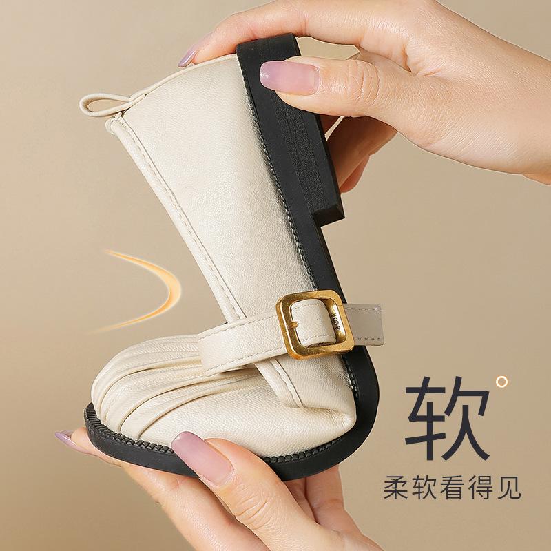 Augustine Single Shoes Women's 2025 New Summer Shallow Mouth Mary Jane Shoes with Skirt Flat Shell Head Small Leather Shoes