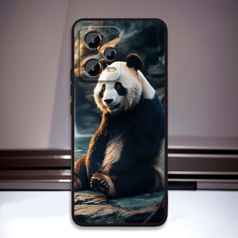 Cartoon Anime Panda Cute Phone Case For Xiaomi Redmi Note 15 14 13 12 12S 11E 11 11S Pro Plus 4G 5G Black Soft TPU