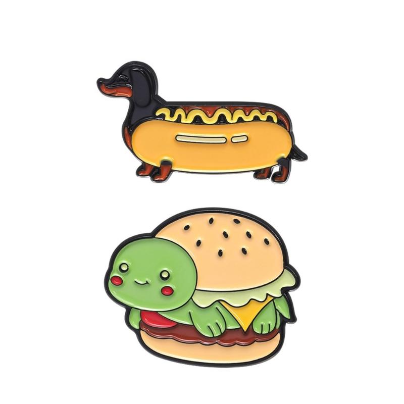 Fun And Elegant Food Themed Brooch Featuring Hamburger And Hot Dog Designs Portable Accessory for Daily Casual Wear