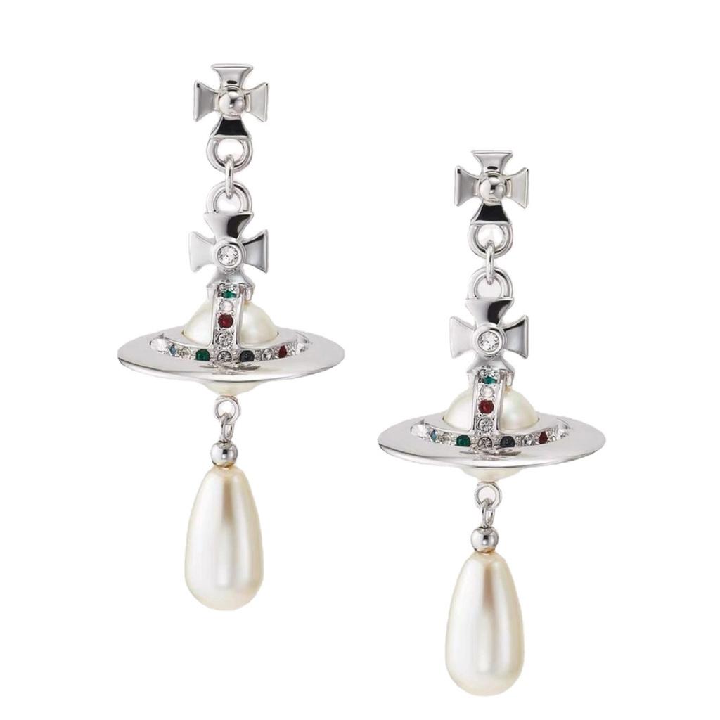 Earrings Pearl Westwood Saturn Retro Jewelry Women Gifts Diamond Color