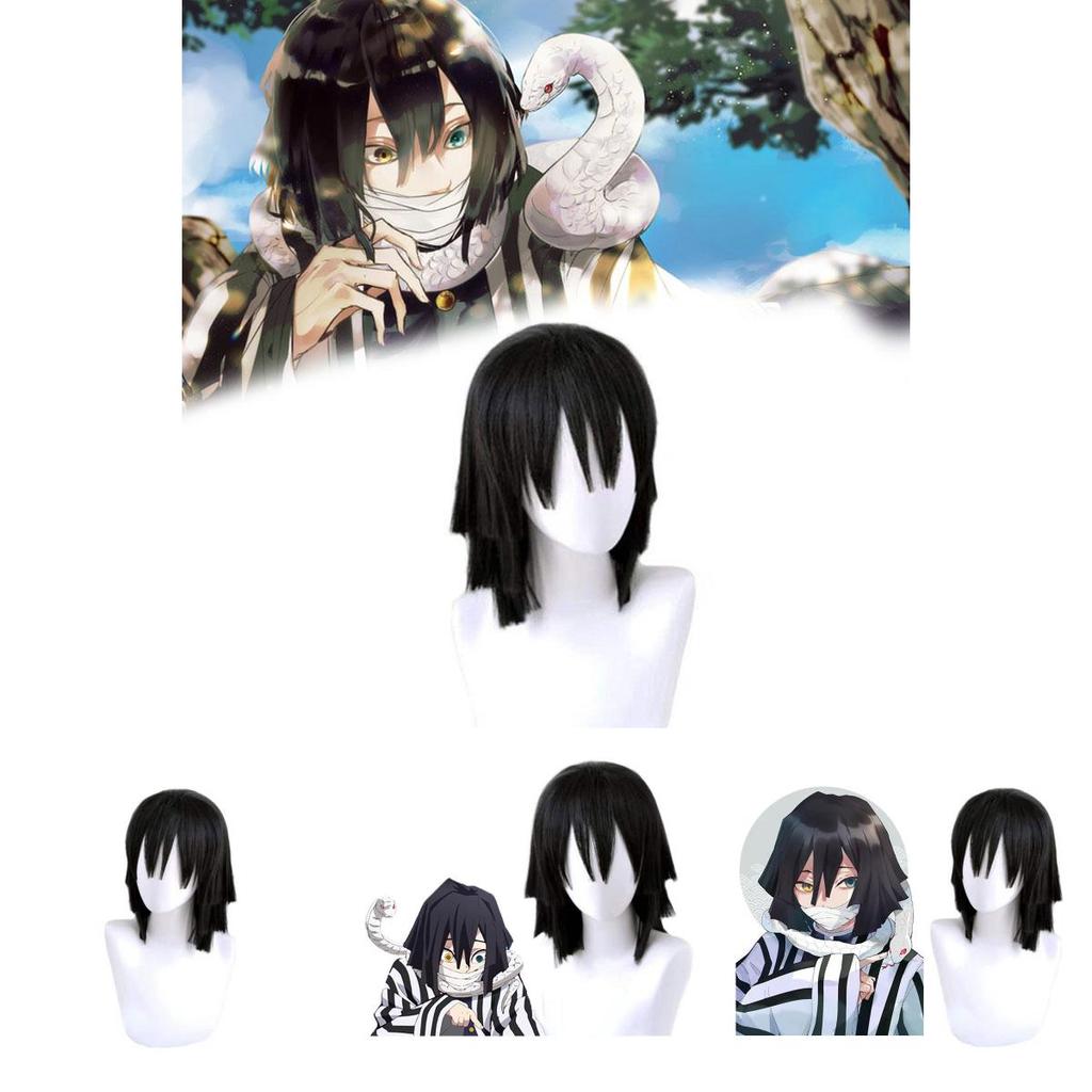 Stylish Black Layered Short Hair Wig For Cosplay Demon Slayer Kimetsu No Yaiba