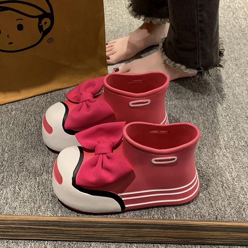 New Women's Bowknot Rain Boots EVA Ultra-light Adult Waterproof Outdoor Non-slip Rain Boots Thick-soled Round-toed Rain Boots