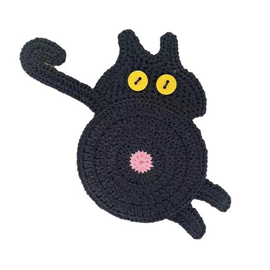 

Yousheng Cat Woven Coaster Crochet Cat Shaped Coffee Coaster for Home Office Decor Tabletop Protection Funny Gifts for Women Mom Friends Coworkers B