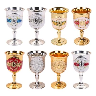 2 Piece Metal Embossed Wine Drinking Cups Rose Flower Chalice Goblet Shot Glasses For Cocktails and Parties Decors Gift