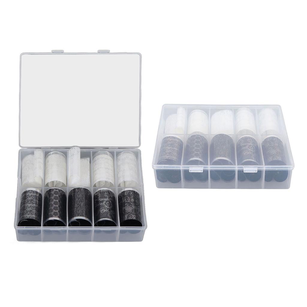2 Bottles 10 Grid Nail Foil Transfer Stickers Black White Lace Nail Art Foil Designs Nail Lace Stickers