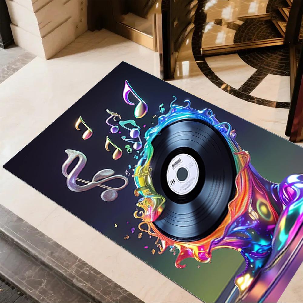 1pc music notes vinyl records and cassettes rug home carpet design for office decor gift living room bedroom