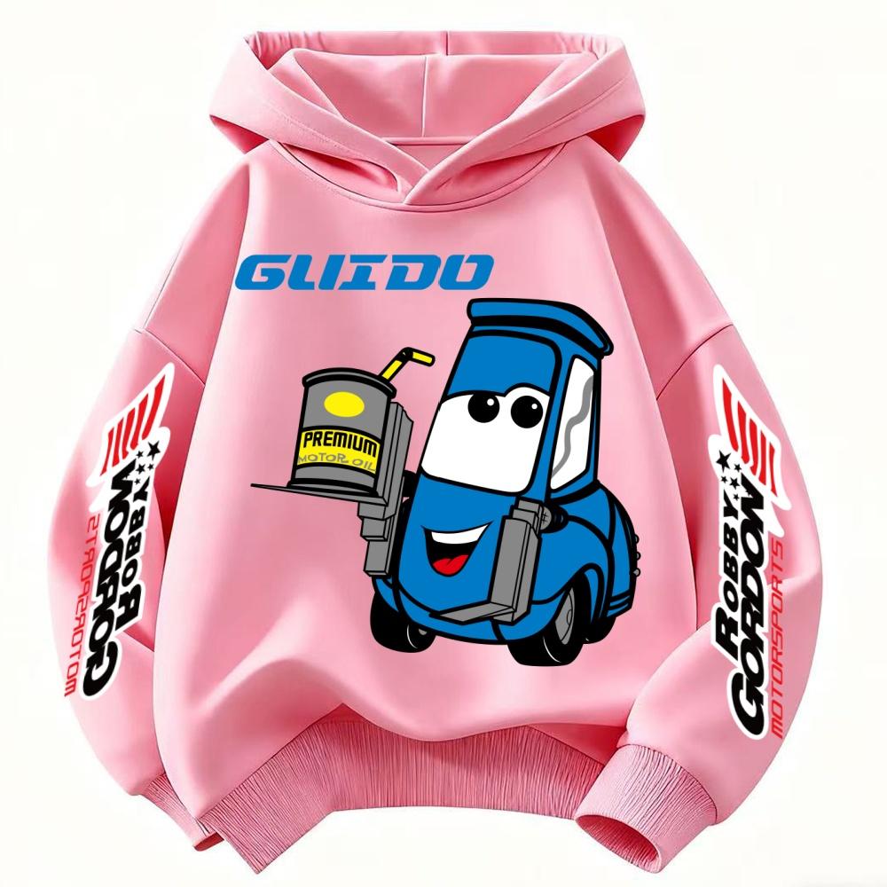 Car Lightning McQueen Cartoon Children Hooded Sweatshirt Boy Girl Autumn Winter Daily Outdoor Casual Warm Soft Sportswear