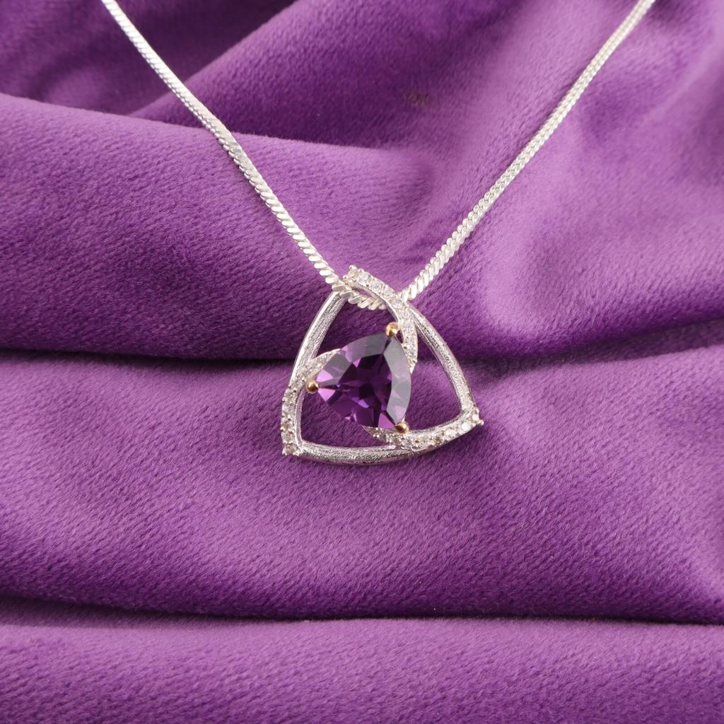 Amethyst Gemstone 925 Fine Silver Jewelry Zirconia Pendant For Anniversary Gift CZP-10- 12