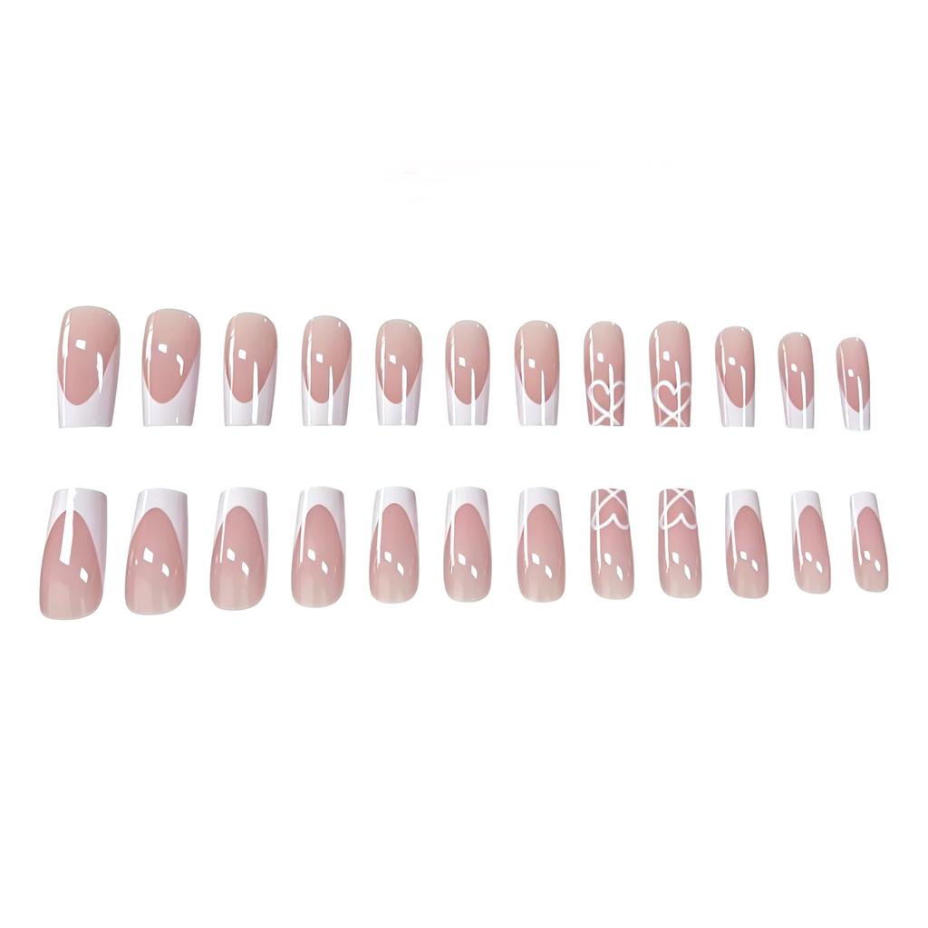 24 Nail Art Klassiek Frans Zoete Liefde Valentijnsdag Zacht Medium Lang Vierkant Draagbaar Nagels