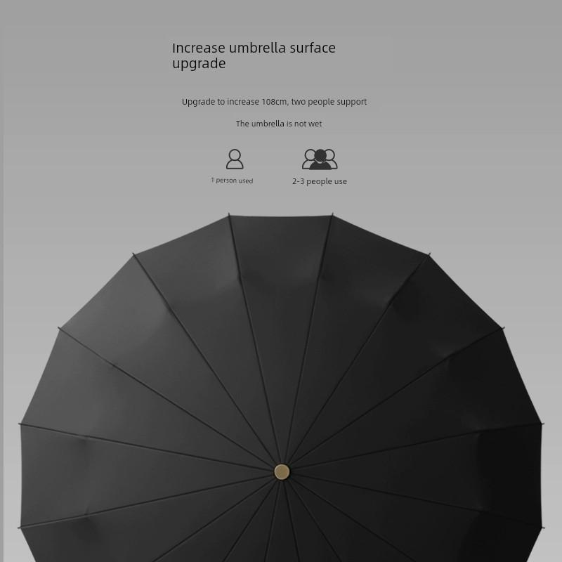 Automatic Umbrella Men Wooden Handle Reinforcement Sun Protection UV Protection Rain and Rain Dual-Use Female Vinyl Rainstorm Dedicated Umbrella
