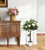 Piante Artificiali Rosa Bianco Floreale in Vaso, Piante Finte per Arredamento Interno Casa, 90cm