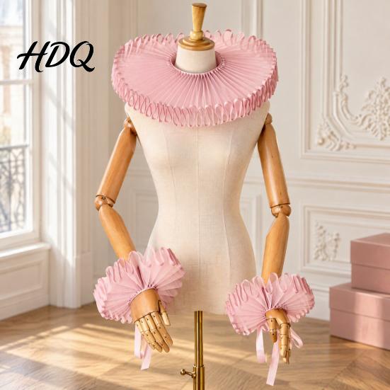 Adjustable Neck And Wrist Ruffle Set Vintage Ruffled Collar Set Victorian Lace Fake with Matching Gothic Lolita Cosplay Outfit Props Cuffs